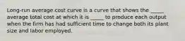 ​Long-run average cost curve is a curve that shows the​ _____ average total cost at which it is​ _____ to produce each output when the firm has had sufficient time to change both its plant size and labor employed.