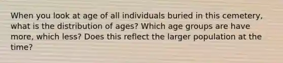 When you look at age of all individuals buried in this cemetery, what is the distribution of ages? Which age groups are have more, which less? Does this reflect the larger population at the time?