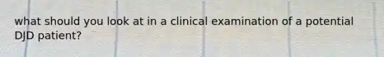 what should you look at in a clinical examination of a potential DJD patient?