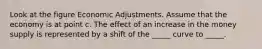 Look at the figure Economic Adjustments. Assume that the economy is at point c. The effect of an increase in the money supply is represented by a shift of the _____ curve to _____.