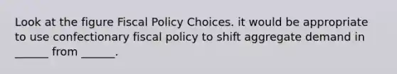 Look at the figure Fiscal Policy Choices. it would be appropriate to use confectionary fiscal policy to shift aggregate demand in ______ from ______.