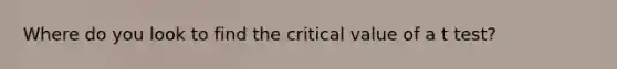 Where do you look to find the critical value of a t test?