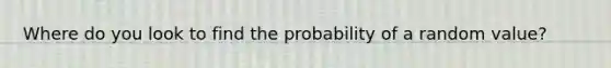 Where do you look to find the probability of a random value?