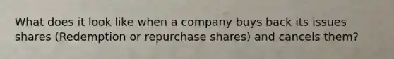 What does it look like when a company buys back its issues shares (Redemption or repurchase shares) and cancels them?