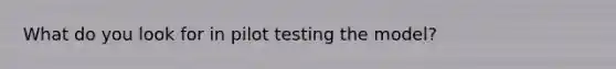 What do you look for in pilot testing the model?