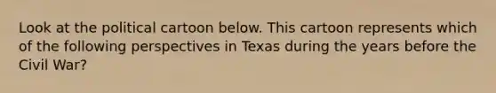 Look at the political cartoon below. This cartoon represents which of the following perspectives in Texas during the years before the Civil War?