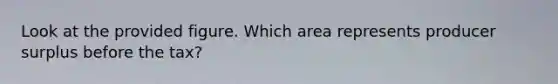 Look at the provided figure. Which area represents producer surplus before the tax?