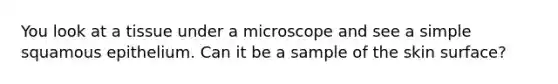 You look at a tissue under a microscope and see a simple squamous epithelium. Can it be a sample of the skin surface?