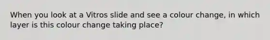 When you look at a Vitros slide and see a colour change, in which layer is this colour change taking place?