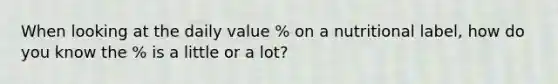 When looking at the daily value % on a nutritional label, how do you know the % is a little or a lot?