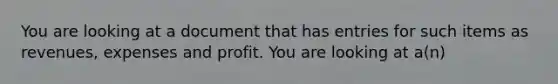 You are looking at a document that has entries for such items as revenues, expenses and profit. You are looking at a(n)