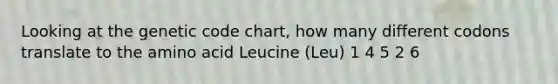 Looking at the genetic code chart, how many different codons translate to the amino acid Leucine (Leu) 1 4 5 2 6