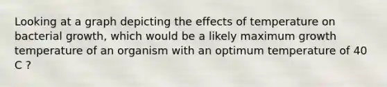 Looking at a graph depicting the effects of temperature on bacterial growth, which would be a likely maximum growth temperature of an organism with an optimum temperature of 40 C ?