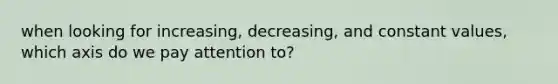 when looking for increasing, decreasing, and constant values, which axis do we pay attention to?