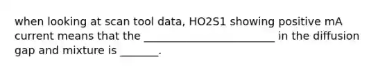 when looking at scan tool data, HO2S1 showing positive mA current means that the ________________________ in the diffusion gap and mixture is _______.