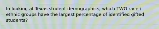 In looking at Texas student demographics, which TWO race / ethnic groups have the largest percentage of identified gifted students?