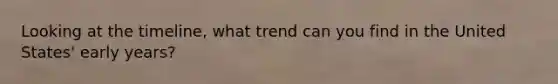 Looking at the timeline, what trend can you find in the United States' early years?