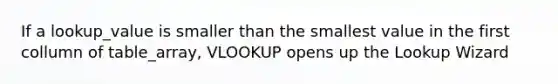 If a lookup_value is smaller than the smallest value in the first collumn of table_array, VLOOKUP opens up the Lookup Wizard