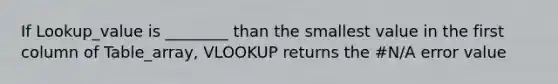 If Lookup_value is ________ than the smallest value in the first column of Table_array, VLOOKUP returns the #N/A error value