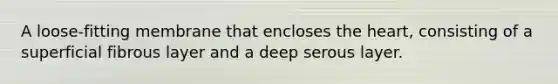 A loose-fitting membrane that encloses the heart, consisting of a superficial fibrous layer and a deep serous layer.