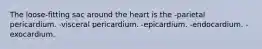 The loose-fitting sac around the heart is the -parietal pericardium. -visceral pericardium. -epicardium. -endocardium. -exocardium.