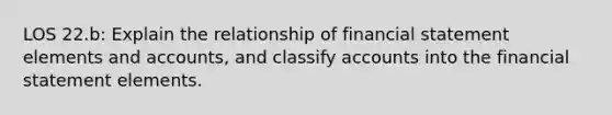 LOS 22.b: Explain the relationship of financial statement elements and accounts, and classify accounts into the financial statement elements.