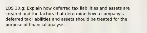 LOS 30.g: Explain how deferred tax liabilities and assets are created and the factors that determine how a company's deferred tax liabilities and assets should be treated for the purpose of financial analysis.