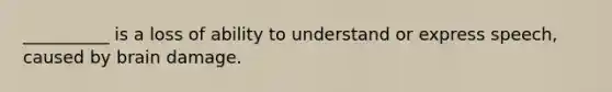 __________ is a loss of ability to understand or express speech, caused by brain damage.