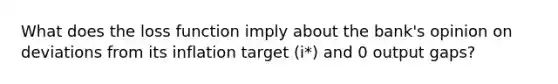 What does the loss function imply about the bank's opinion on deviations from its inflation target (i*) and 0 output gaps?