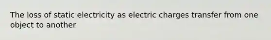 The loss of static electricity as electric charges transfer from one object to another