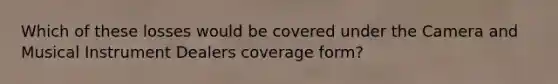 Which of these losses would be covered under the Camera and Musical Instrument Dealers coverage form?