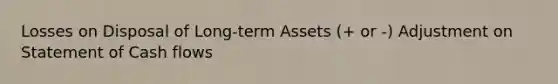 Losses on Disposal of Long-term Assets (+ or -) Adjustment on Statement of <a href='https://www.questionai.com/knowledge/kXoqoBRFeQ-cash-flow' class='anchor-knowledge'>cash flow</a>s