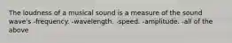 The loudness of a musical sound is a measure of the sound wave's -frequency. -wavelength. -speed. -amplitude. -all of the above