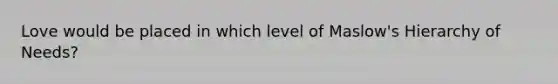 Love would be placed in which level of Maslow's Hierarchy of Needs?