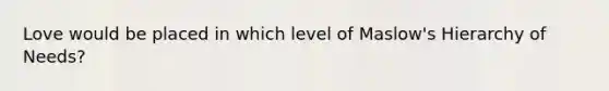 ​Love would be placed in which level of Maslow's Hierarchy of Needs?