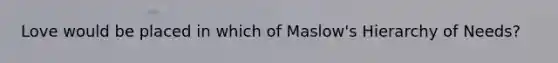 Love would be placed in which of Maslow's Hierarchy of Needs?