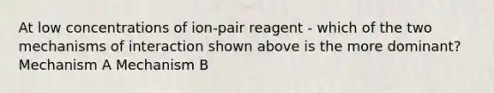 At low concentrations of ion-pair reagent - which of the two mechanisms of interaction shown above is the more dominant? Mechanism A Mechanism B