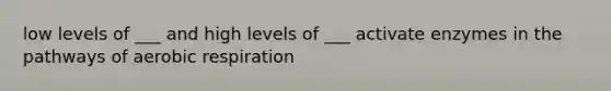 low levels of ___ and high levels of ___ activate enzymes in the pathways of aerobic respiration