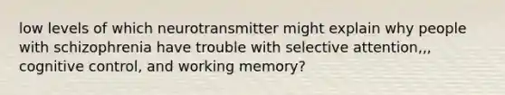 low levels of which neurotransmitter might explain why people with schizophrenia have trouble with selective attention,,, cognitive control, and working memory?