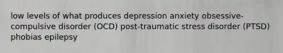 low levels of what produces depression anxiety obsessive-compulsive disorder (OCD) post-traumatic stress disorder (PTSD) phobias epilepsy