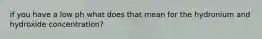 if you have a low ph what does that mean for the hydronium and hydroxide concentration?