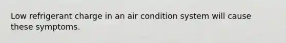 Low refrigerant charge in an air condition system will cause these symptoms.