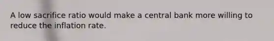 A low sacrifice ratio would make a central bank more willing to reduce the inflation rate.