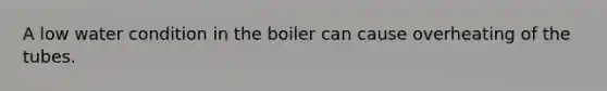 A low water condition in the boiler can cause overheating of the tubes.