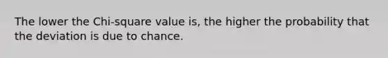 The lower the Chi-square value is, the higher the probability that the deviation is due to chance.