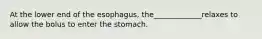 At the lower end of the esophagus, the_____________relaxes to allow the bolus to enter the stomach.