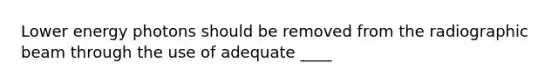 Lower energy photons should be removed from the radiographic beam through the use of adequate ____