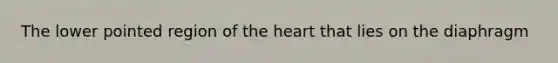 The lower pointed region of <a href='https://www.questionai.com/knowledge/kya8ocqc6o-the-heart' class='anchor-knowledge'>the heart</a> that lies on the diaphragm