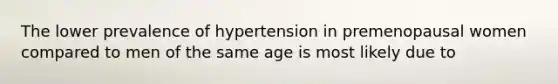 The lower prevalence of hypertension in premenopausal women compared to men of the same age is most likely due to