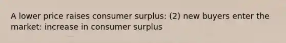 A lower price raises consumer surplus: (2) new buyers enter the market: increase in consumer surplus